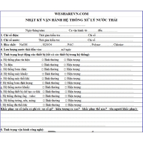 Mẫu nhật ký vận hành hệ thống xử lý nước thải
