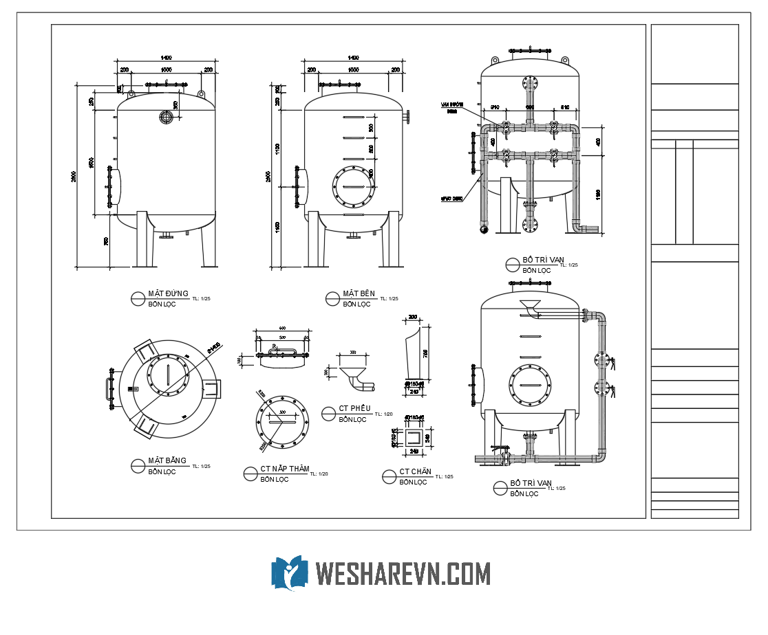 Bản vẽ chi tiết bồn lọc áp lực