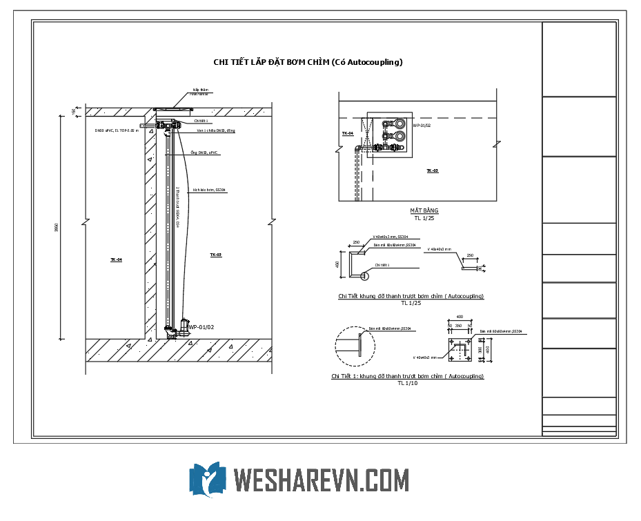 Bản vẽ chi tiết lắp đặt bơm chìm