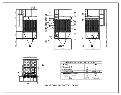 Bản vẽ hệ thống túi lọc bụi